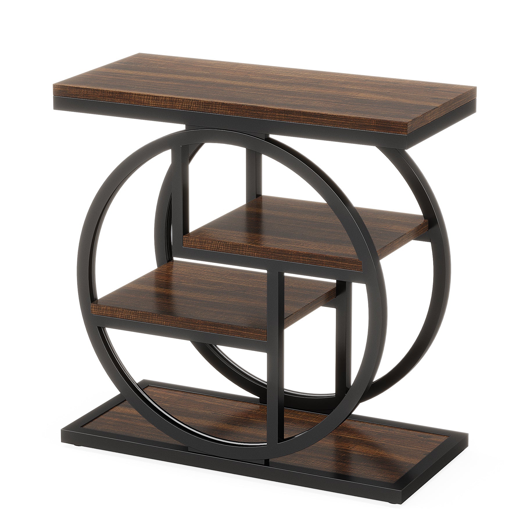 25.59" Industrial 4-Tier Narrow End Table with Storage Shelves