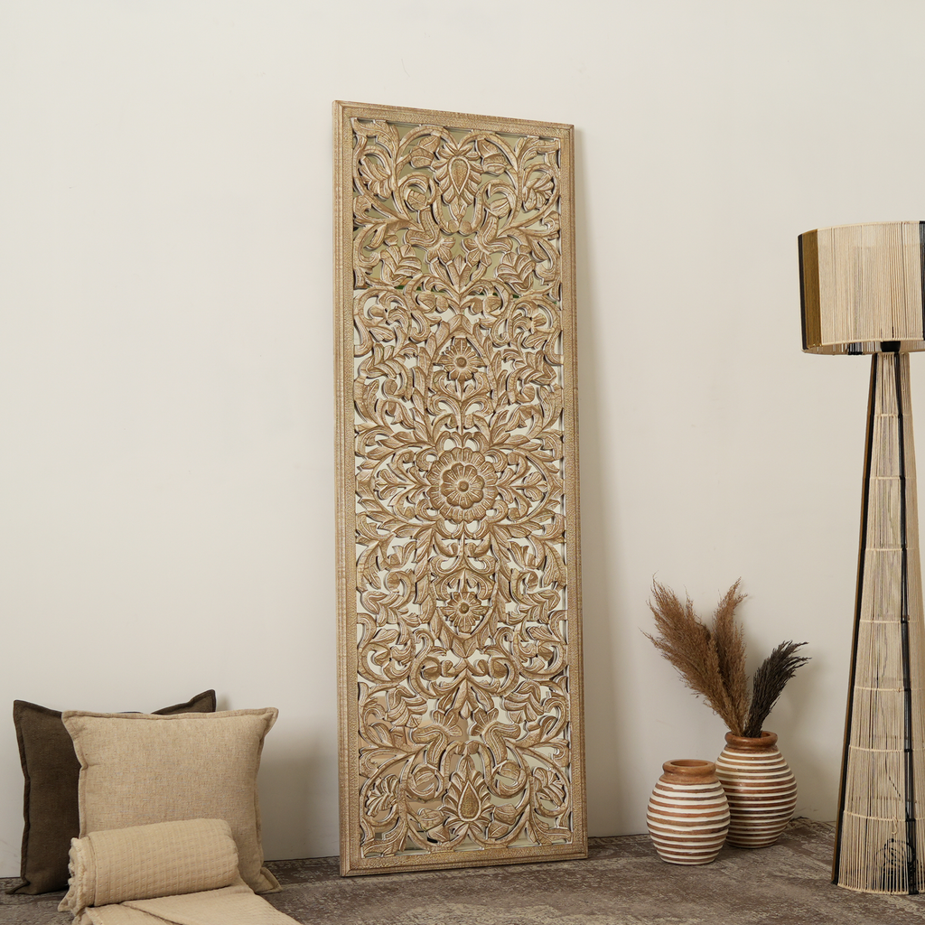 Wooden Floral Hand Carved Mandala Wall Decor Accent
