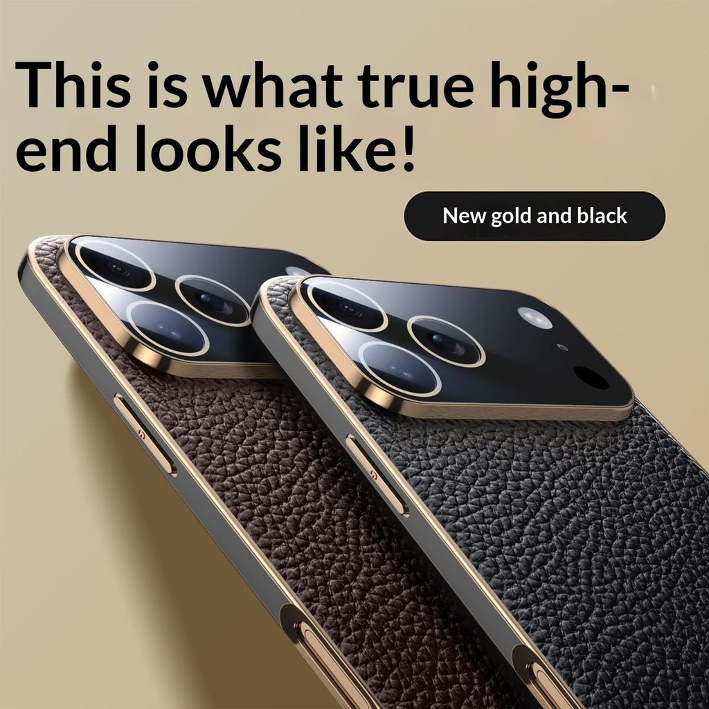 Genuine Leather Litchi-pattern Fully Wrapped Drop-proof Phone Case
