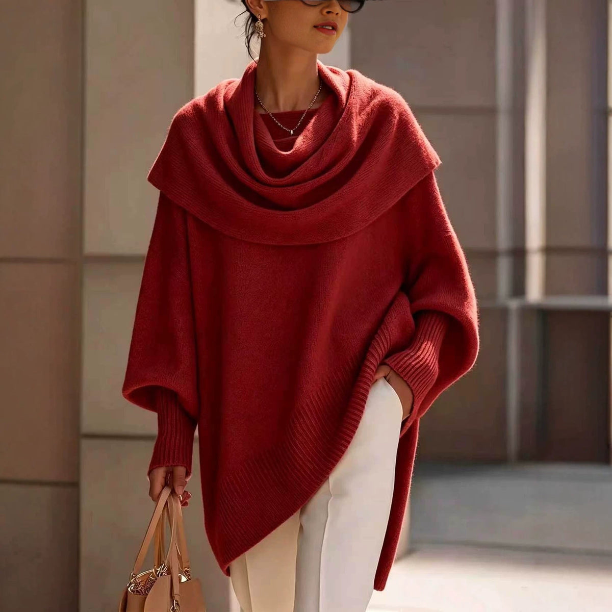 Loose Batwing-sleeve Asymmetrical Pullover Top