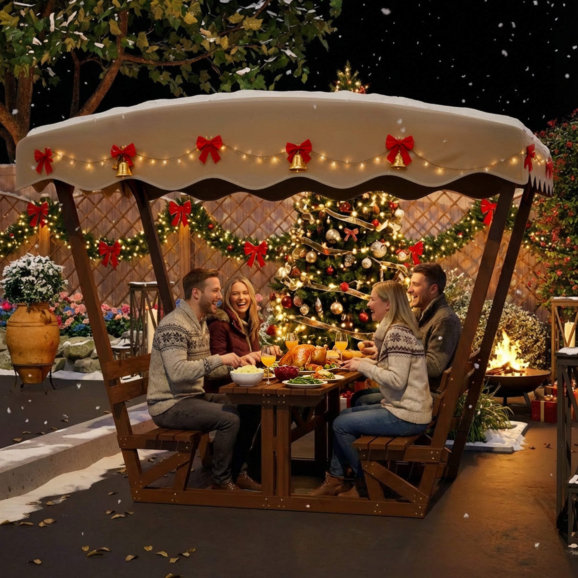 Outdoor Waterproof Solid Wood Picnic Table and Bench Set
