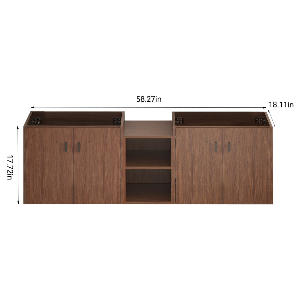 60in Reddish Brown Bathroom Vanity with Soft Close Doors