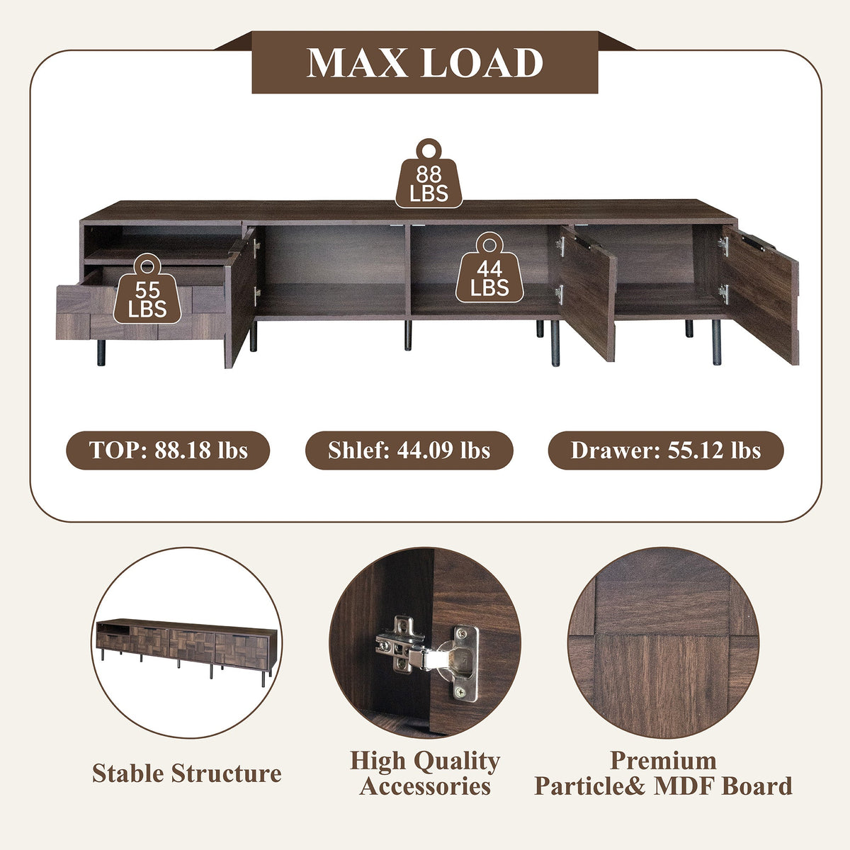 78" Mid Century Modern TV Stand for 65+ Inch TVs