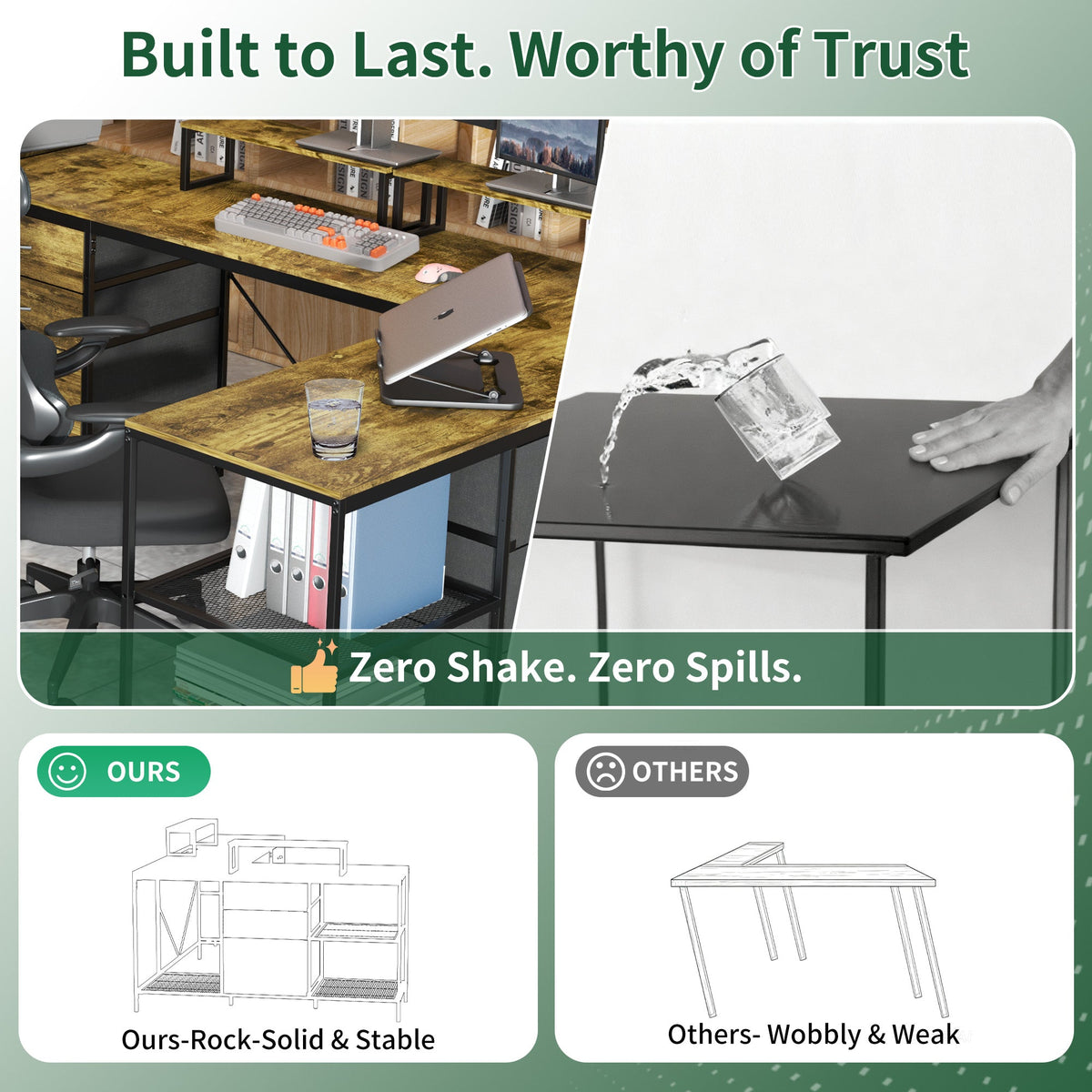 114" L-Shaped Desk with Power Hub, Industrial Design