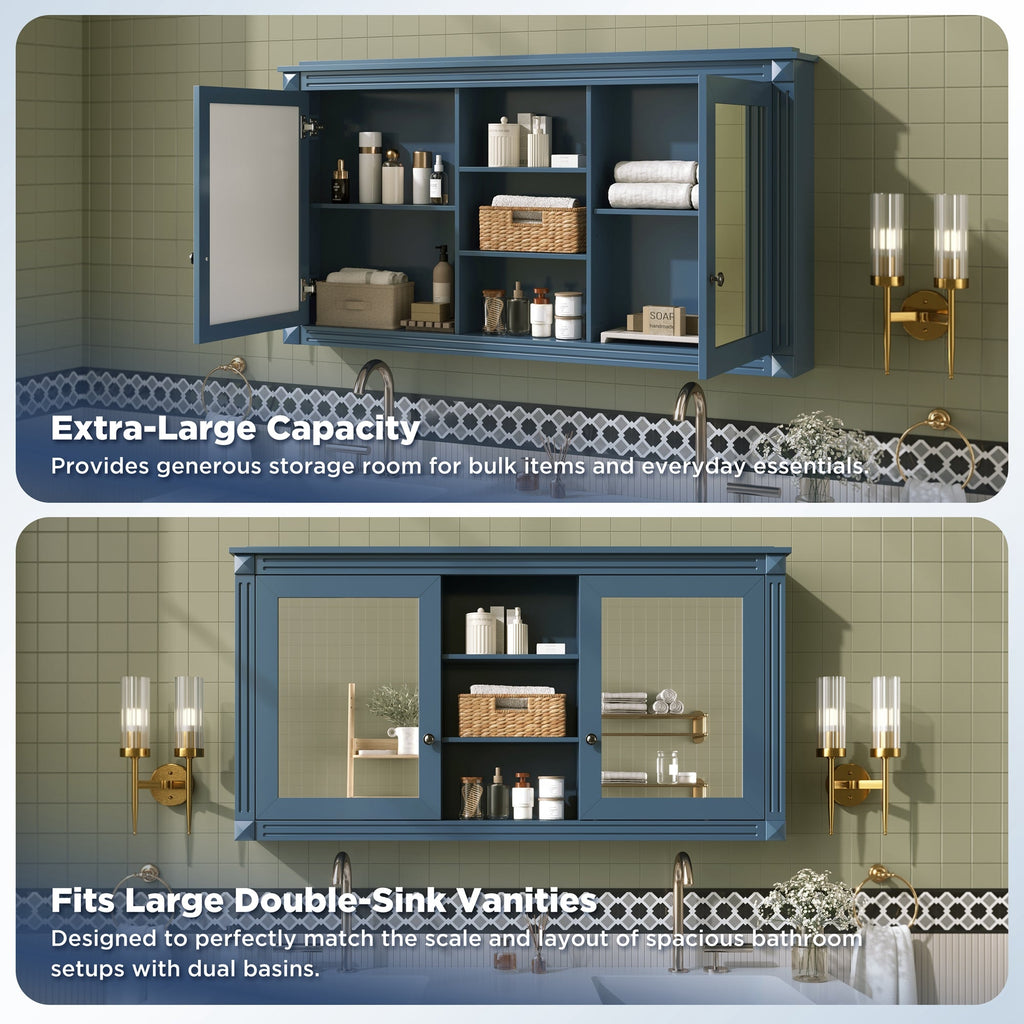 55 Inch Wall-Mount 2-in-1 Mirror Cabinet with Adjustable Shelves
