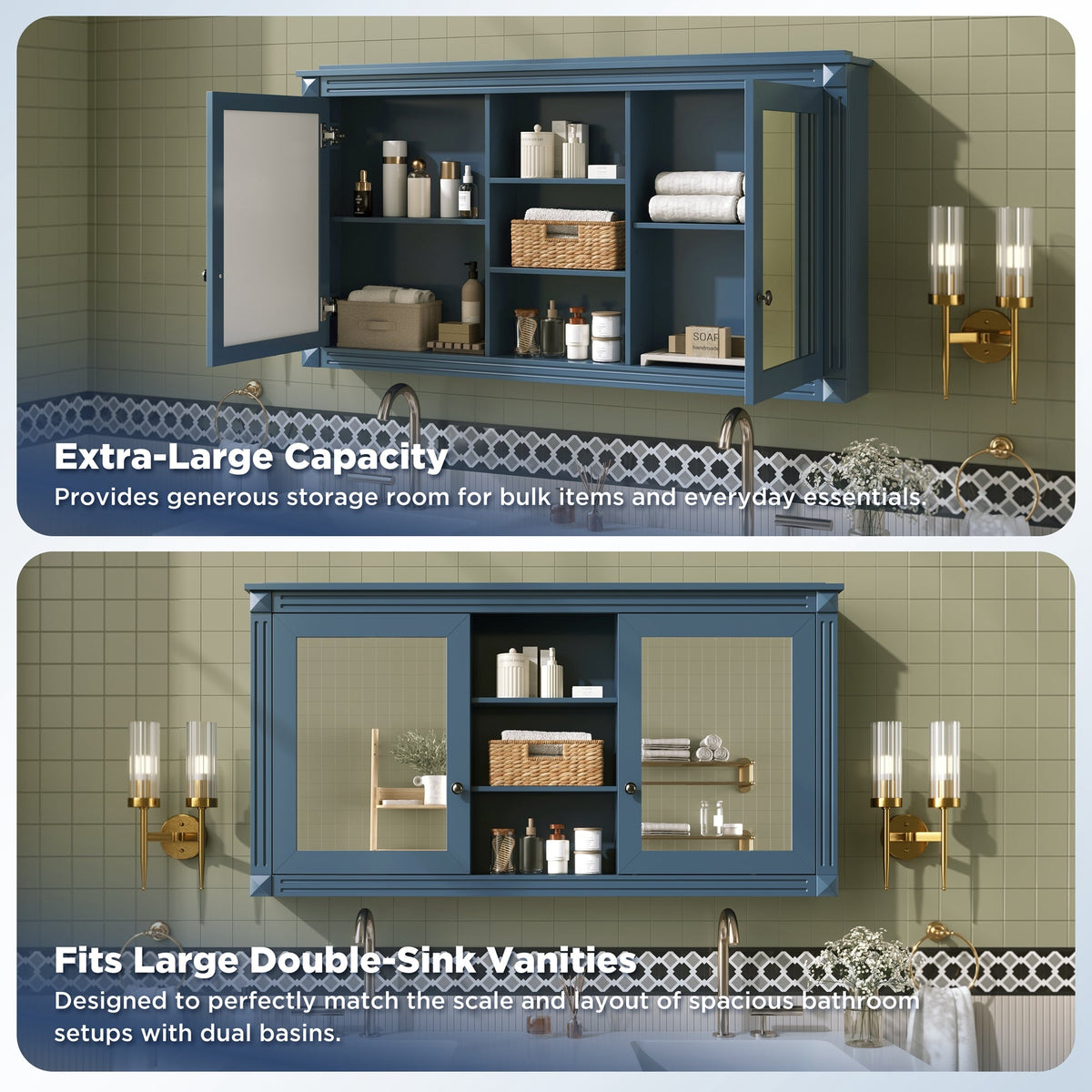 55 Inch Wall-Mount 2-in-1 Mirror Cabinet with Adjustable Shelves