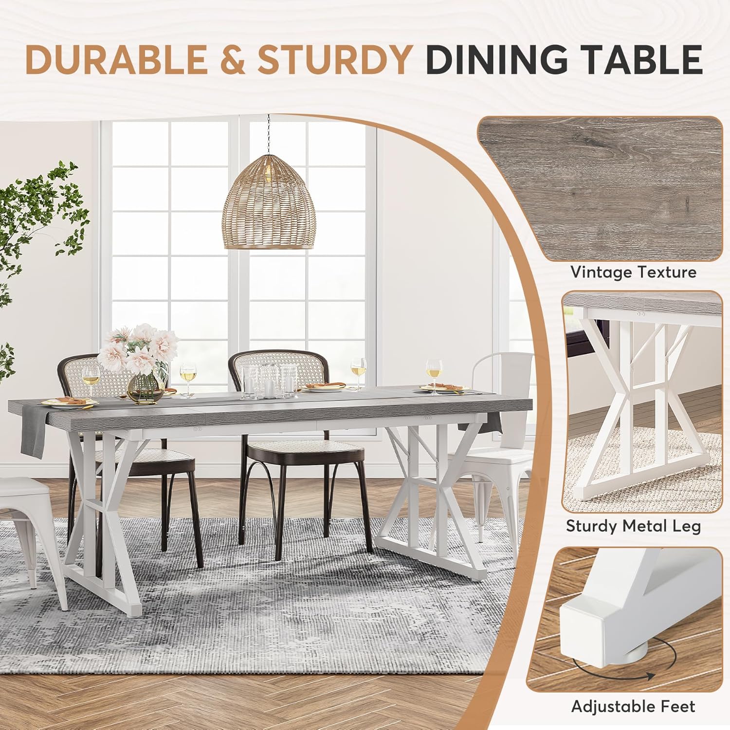 71" Farmhouse Dining Table for 6