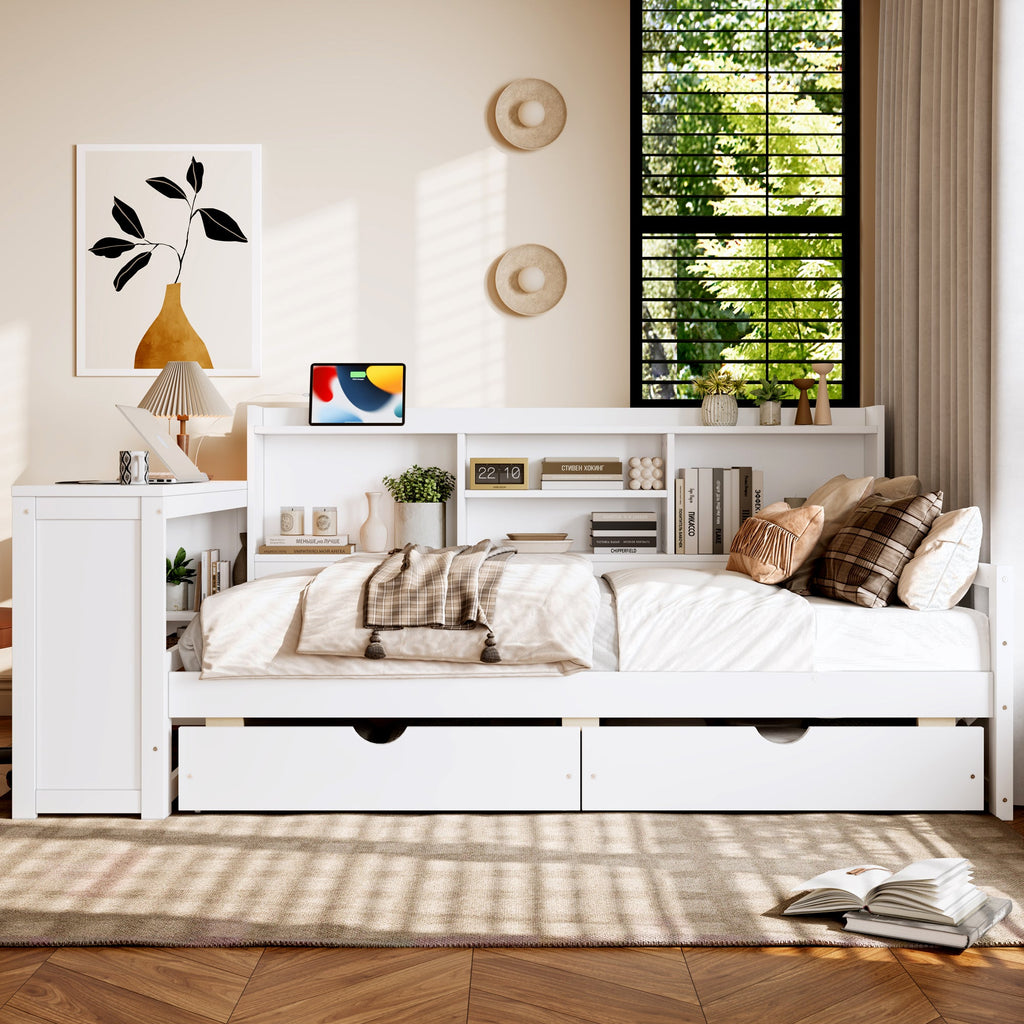 Twin Size Corner Daybed with Storage Drawers & Desk