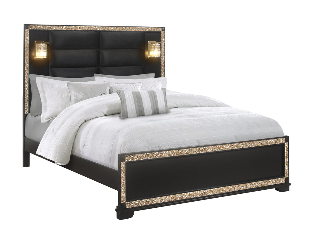 Lively Black/Gold Queen Bedroom Set