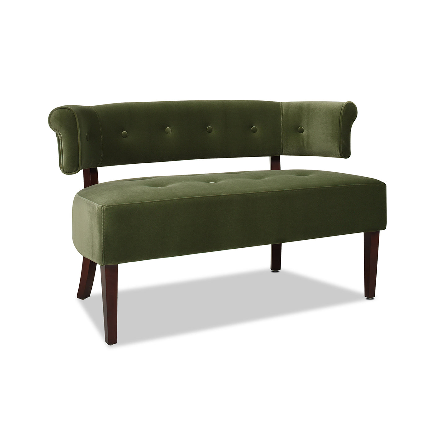 Jared Roll Arm Tufted Bench Settee, Olive