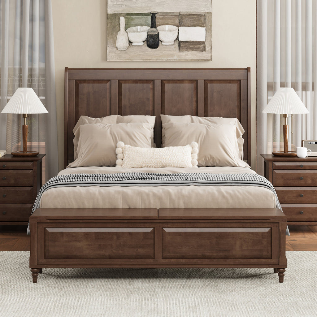 Queen Bed Frame with Tall Headboard and Storage Bench