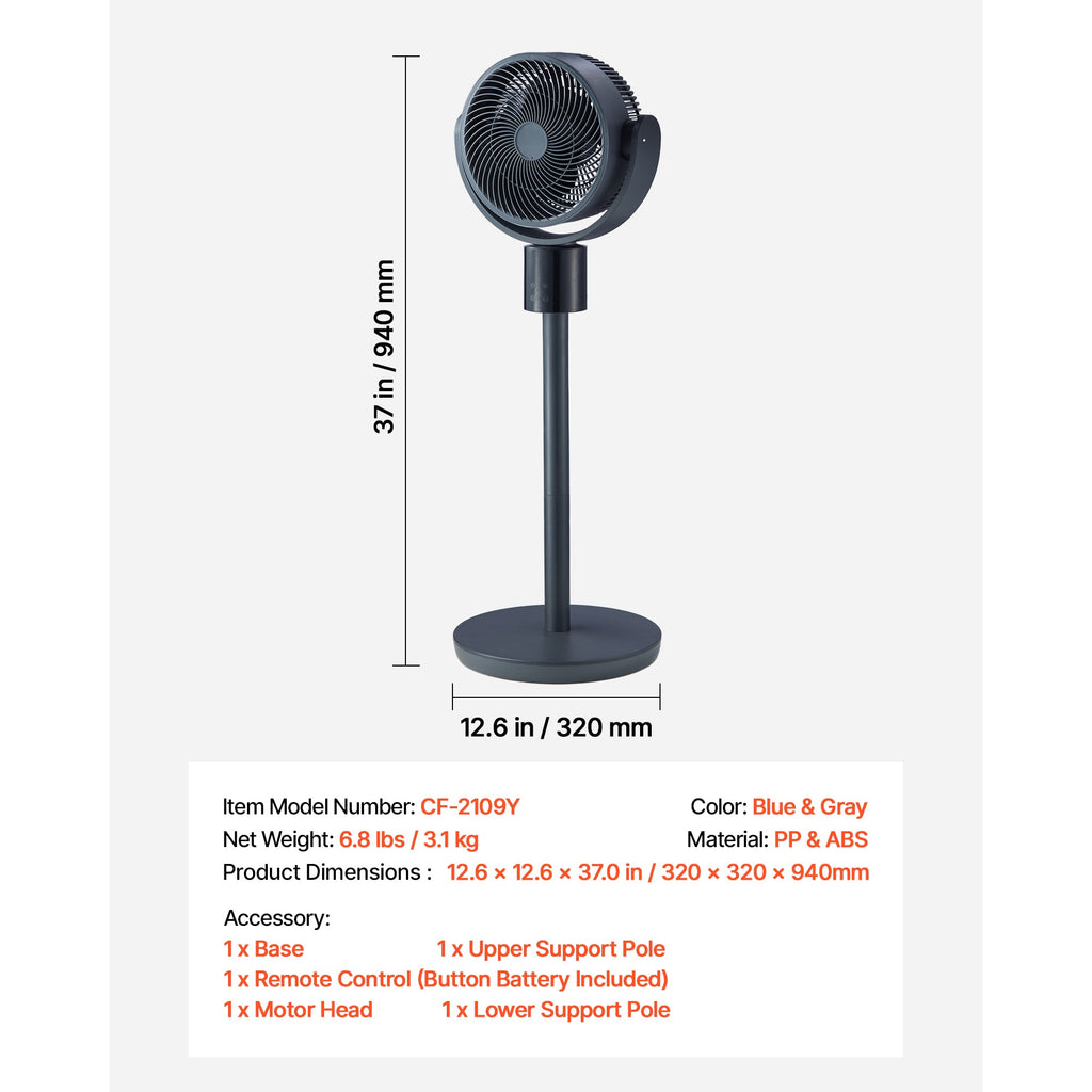 7-Inch Pedestal Fan - Oscillating Standing Floor Fan