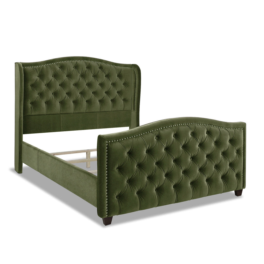 Marcella Upholstered Shelter Headboard Bed Set, Queen, Olive