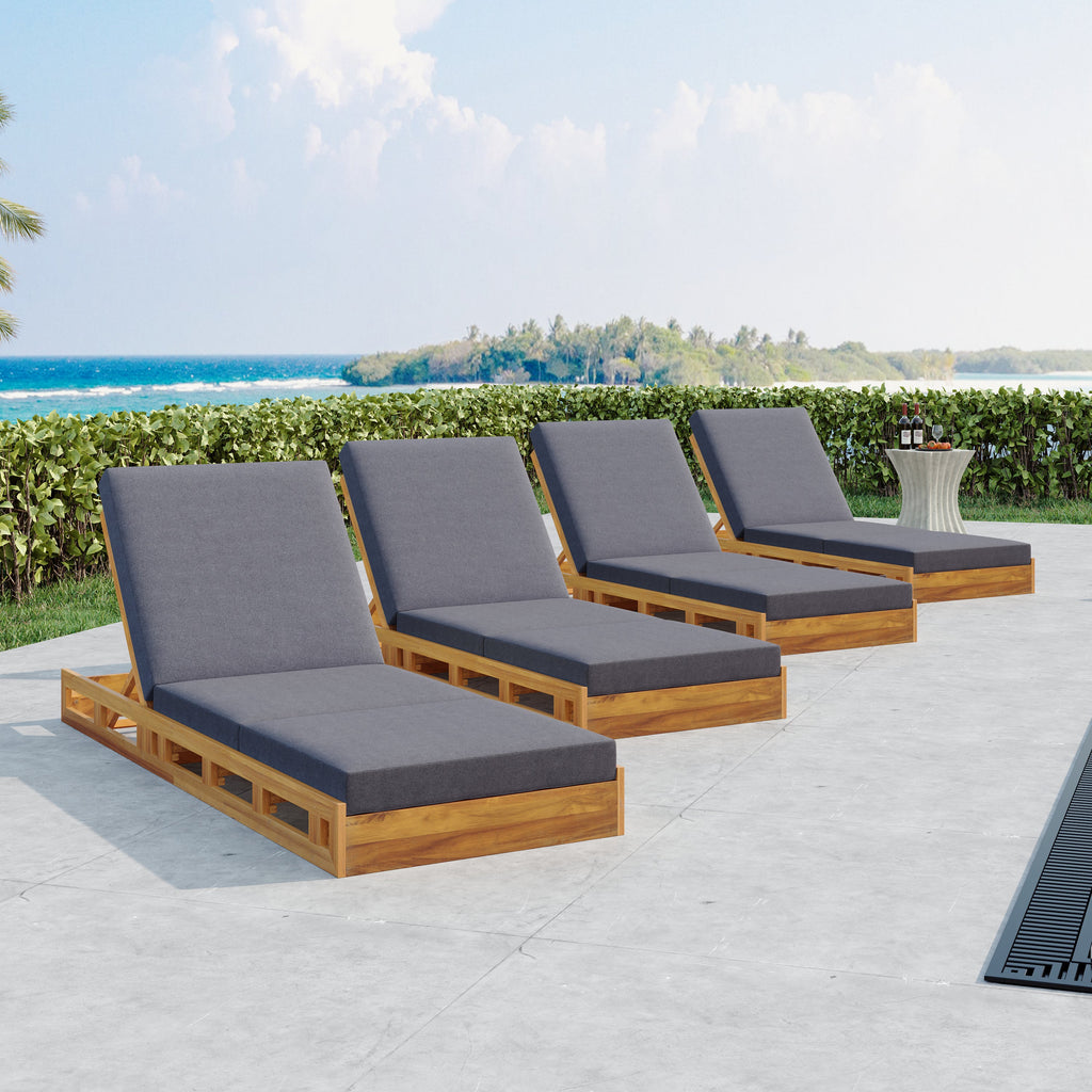 Lounge Chaise Set, Acacia Solid Wood with Lounge Cushion (Dark)