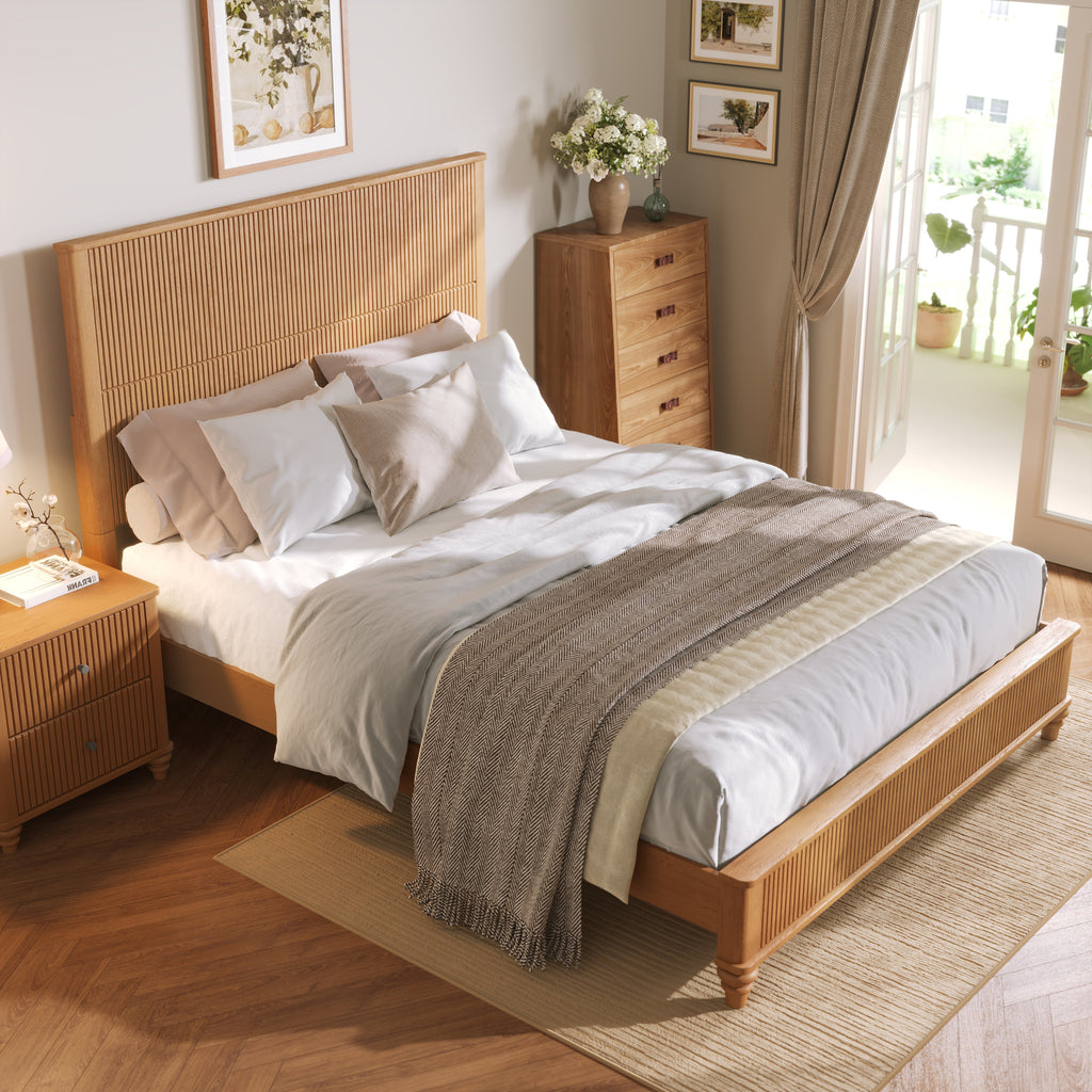Solid Wood Bed Frame with Tall Headboard