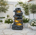6-Tier Outdoor Cascading Stone Water Fountain with LED Lights