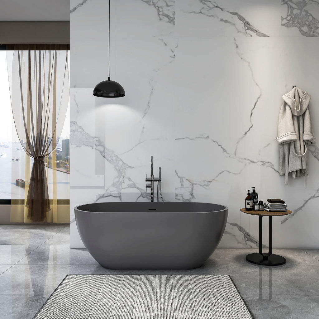 59 Inch Solid Surface Oval Shape Freestanding Bathtub
