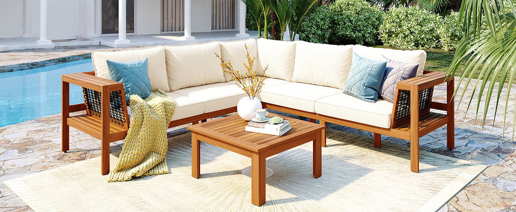 GO 4 Pieces Outdoor Acacia Wood Sofa Set