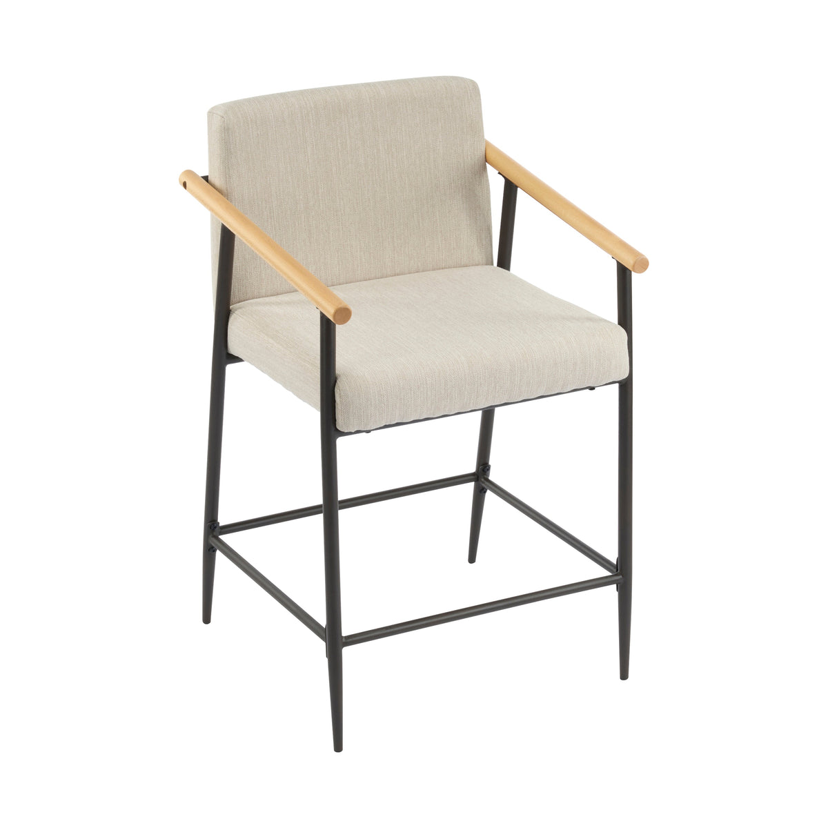 Counter Stool with Iron Frame - Set of 2 - Espresso + Beige