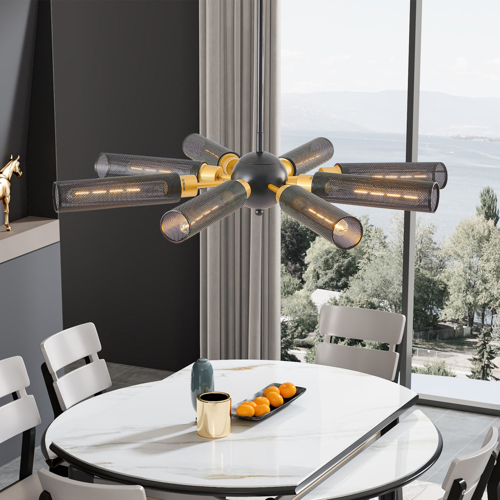 34" Modern Industrial Sputnik Chandelier, 8-Light