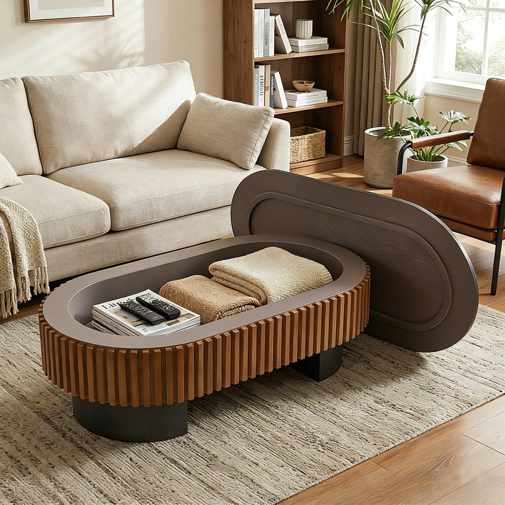 43.7" Oval Coffee Table With Hidden Storage