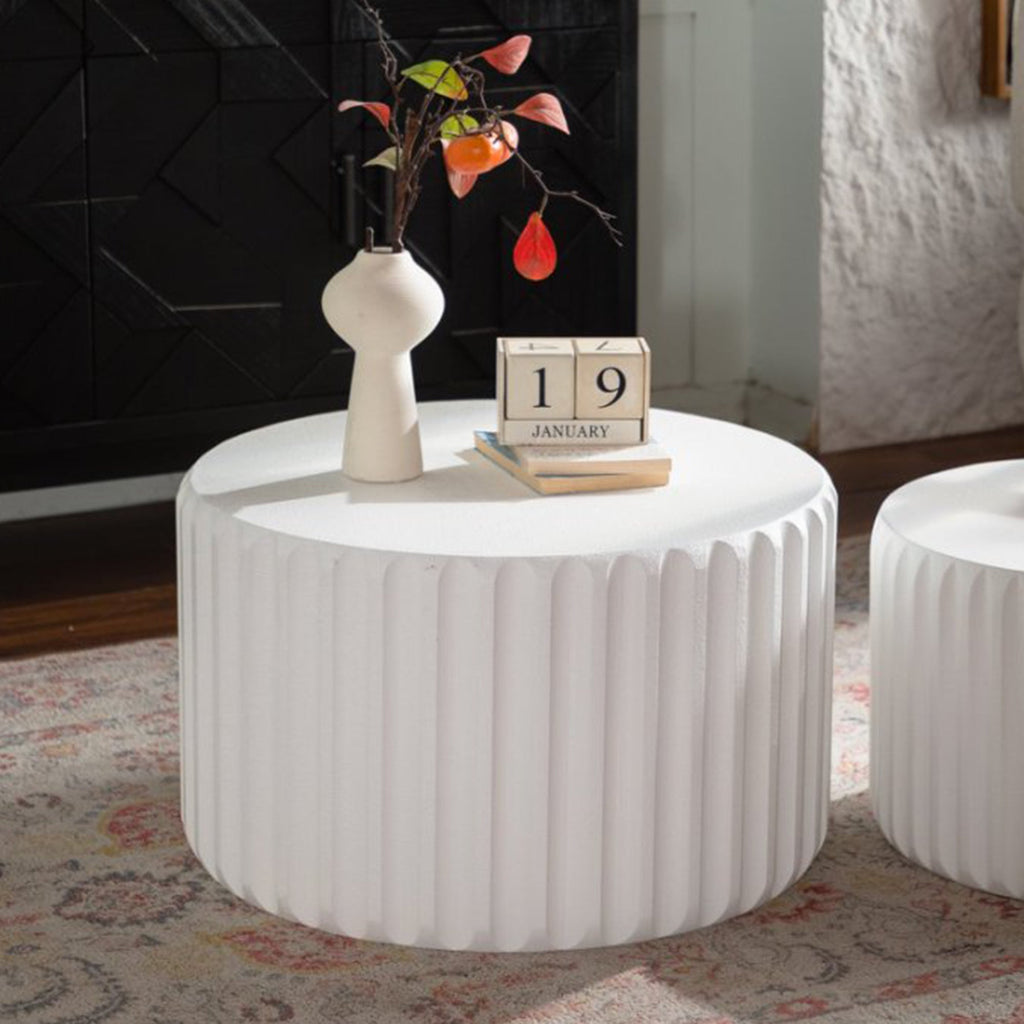 White Scalloped Round Coffee Table Set