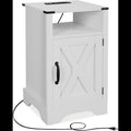 16" White Farmhouse Nightstand with Charging Station