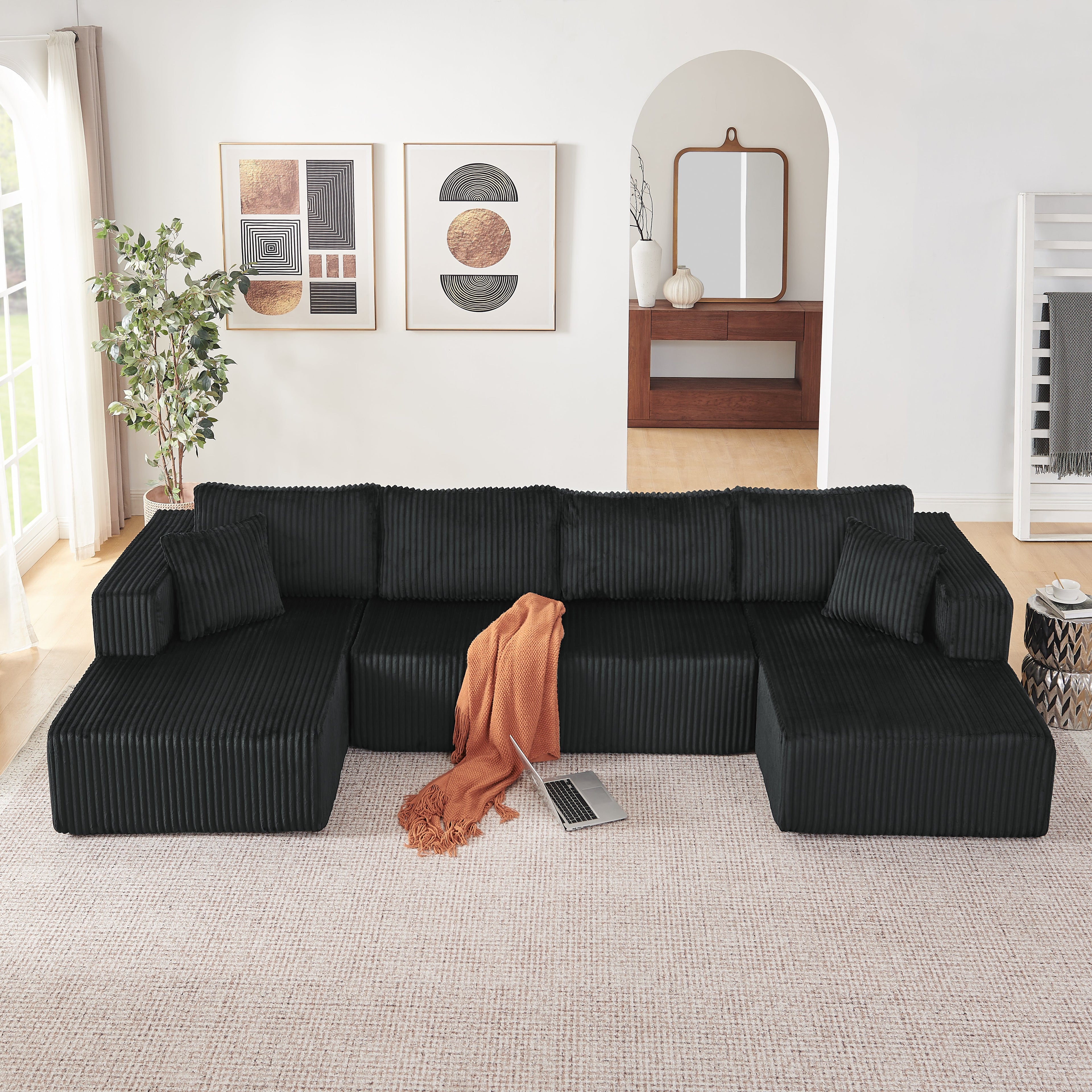 132" U Shaped Modular Sectional Sofa