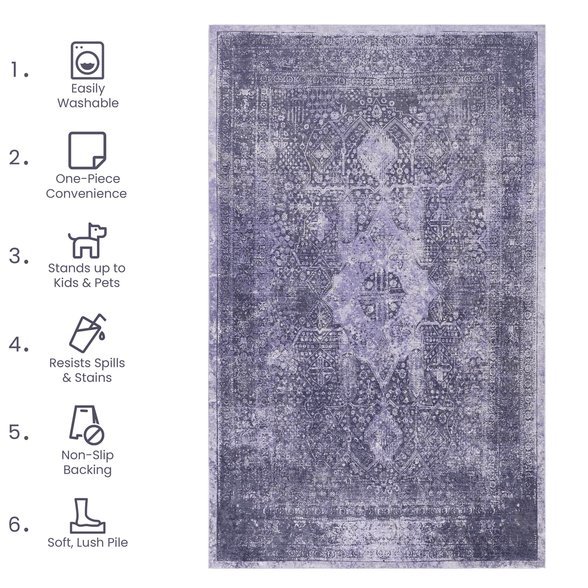 MAVAL Anthracite Washable Rug 2' x 3' Doormat