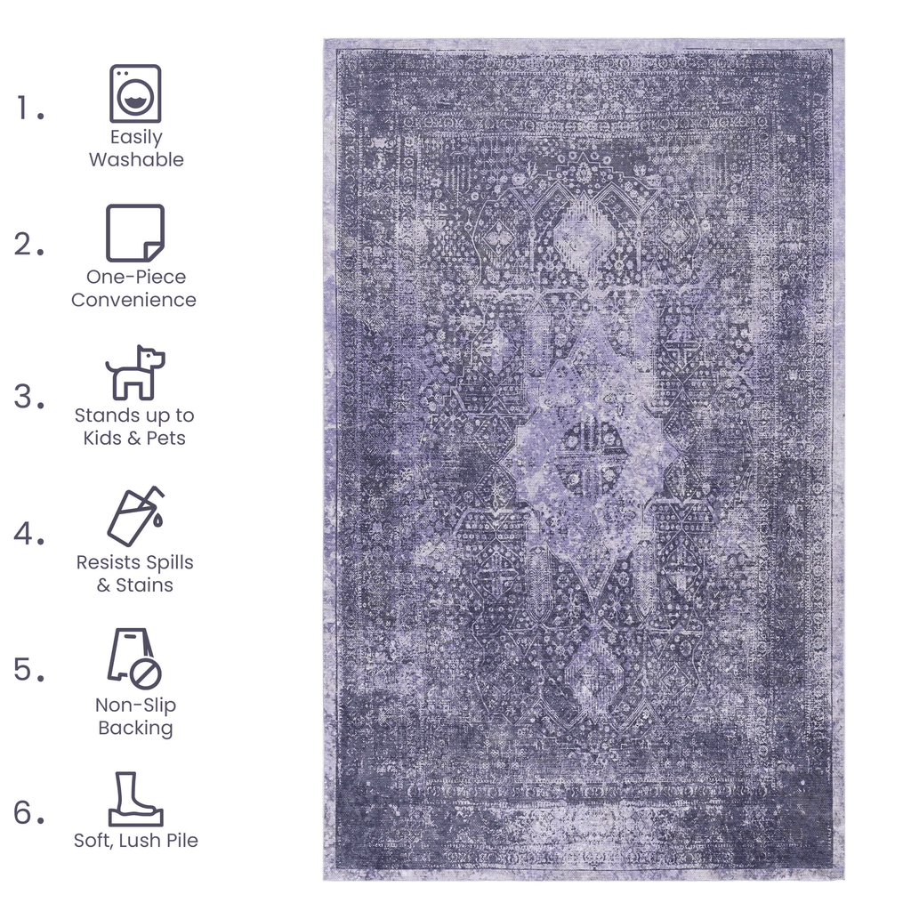 MAVAL Anthracite Washable 5x8 Area Rug
