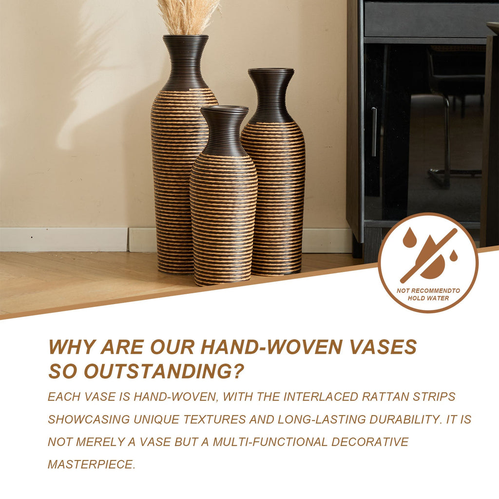 Hand-Woven PVC Rattan Vases, Set of 3 Decorative Floor Vases