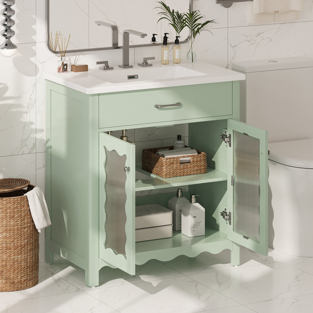 30 Inch Bathroom Vanity with Tempered Glass