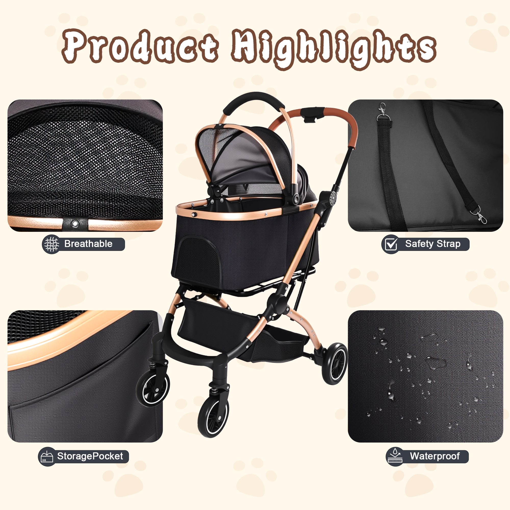 2-in-1 Detachable Pet Stroller for Dogs and Cats