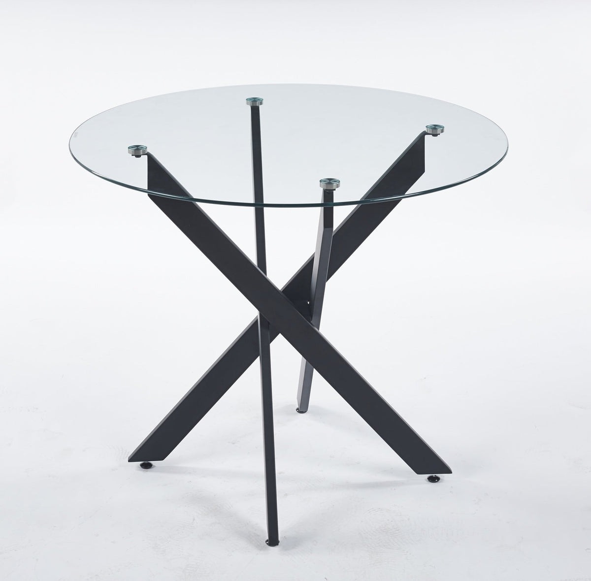 Black Dining Table with Cross Metal Leg and Tempered Glass