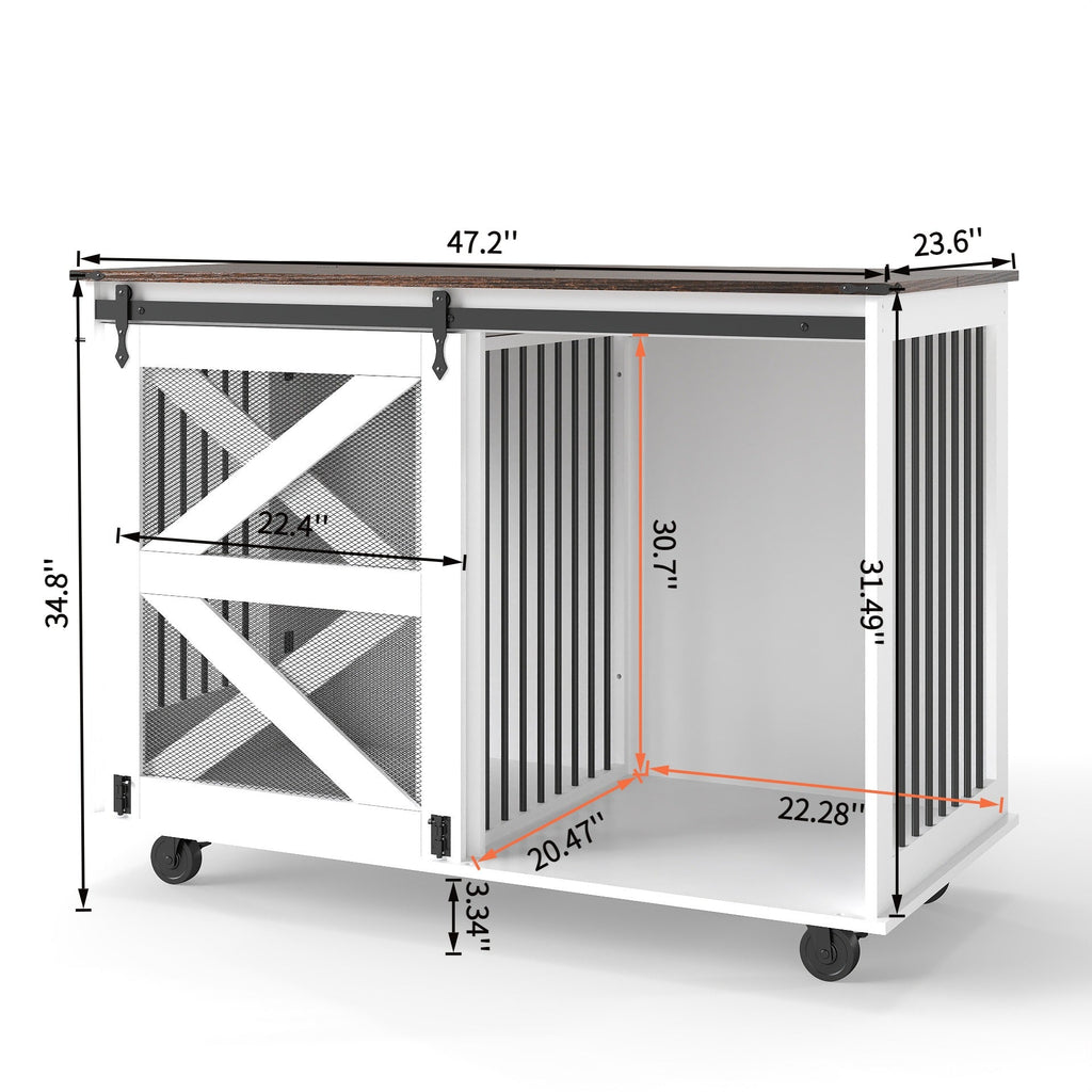 47.2" Mobile Dog Crate with Flip-Top Feeding Door