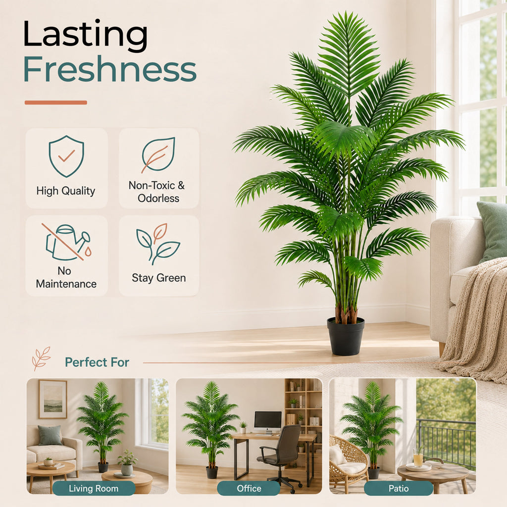 Artificial Palm Tree 6ft, Large Fake Tropical Tree with 23 Fronds