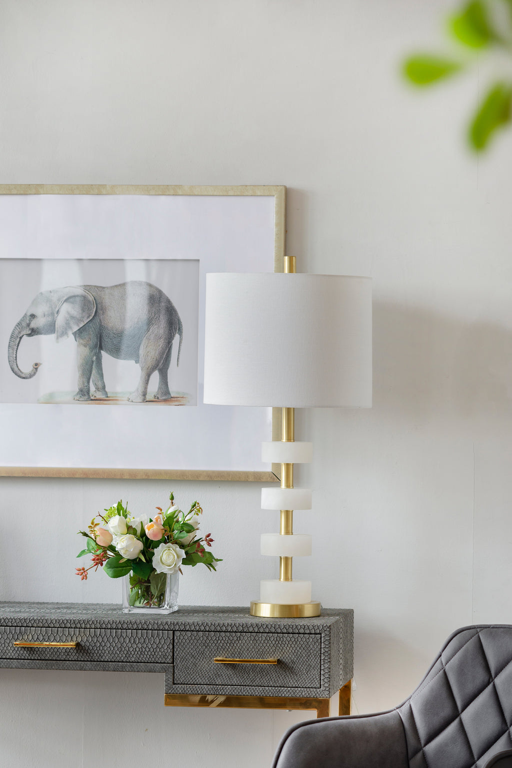 13x13x26" Marble Table Lamp