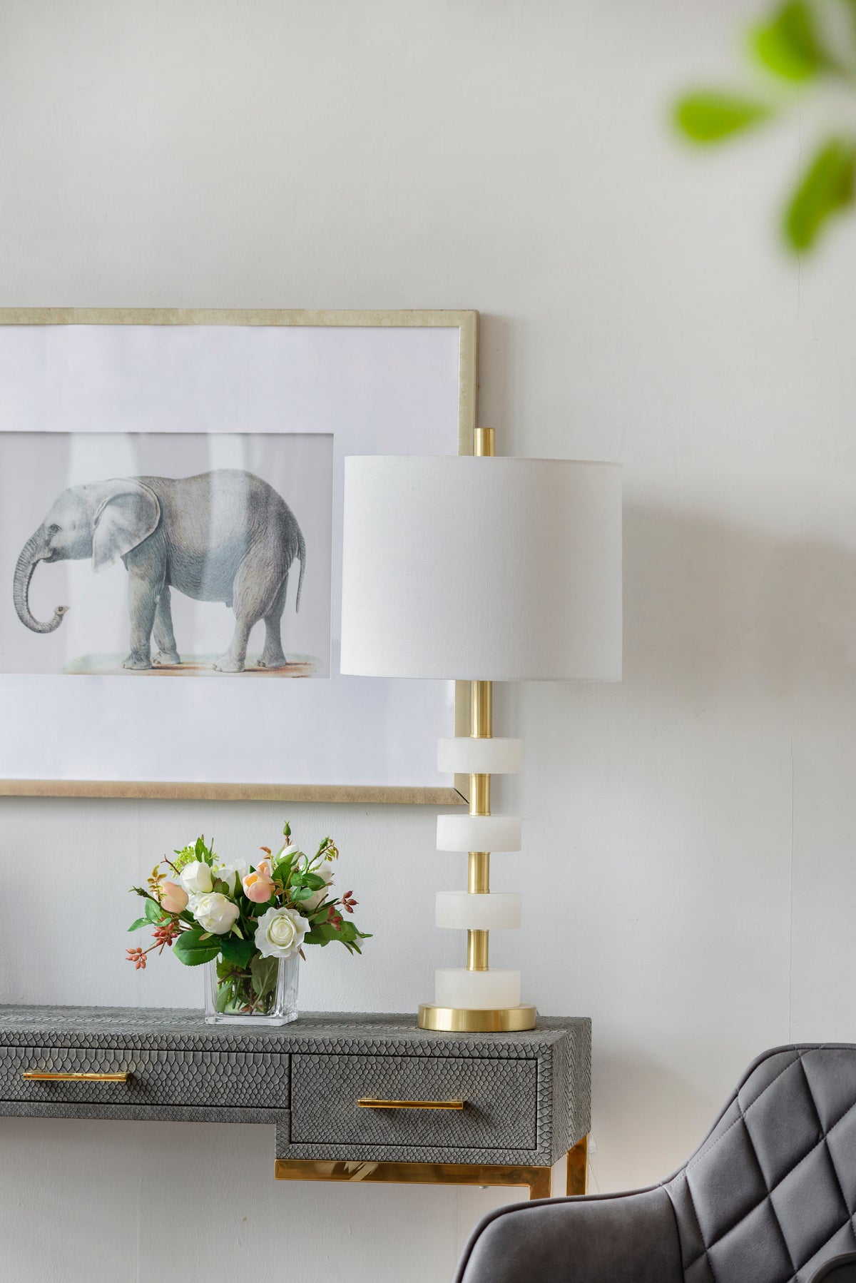13x13x26" Marble Table Lamp