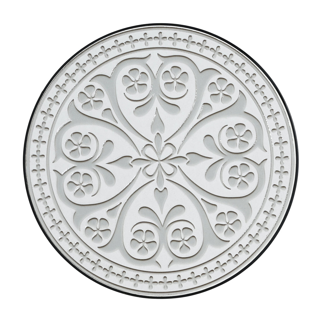 Outdoor Round Side Table with Mosaic-Style Top and Curved Iron Legs