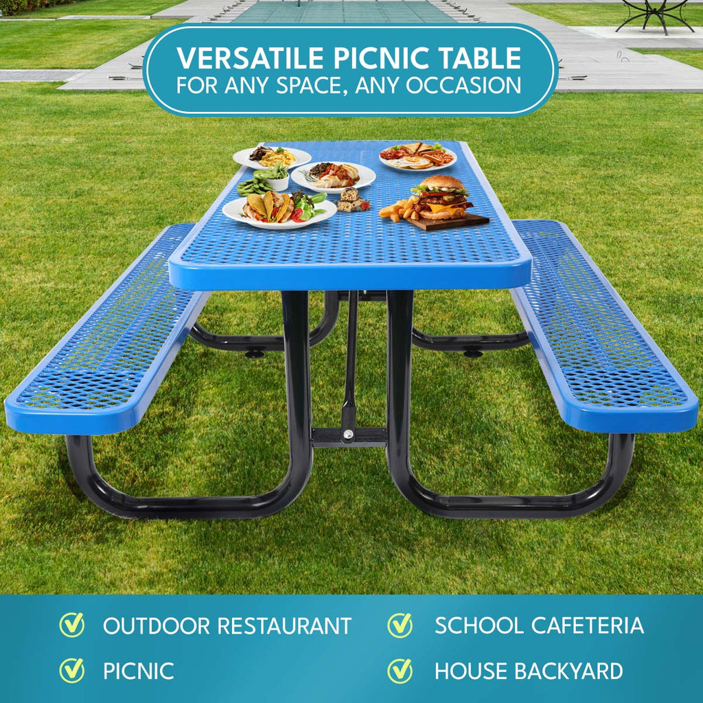 6 Ft. Rectangular Outdoor Picnic Table with Umbrella Pole
