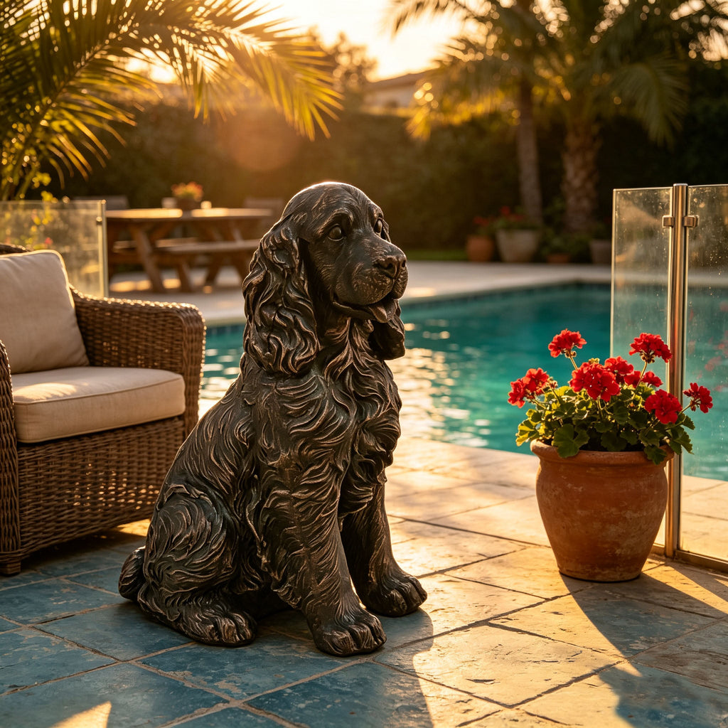 18" Bronze Finish Realistic Sitting Cocker Spaniel Dog Statue