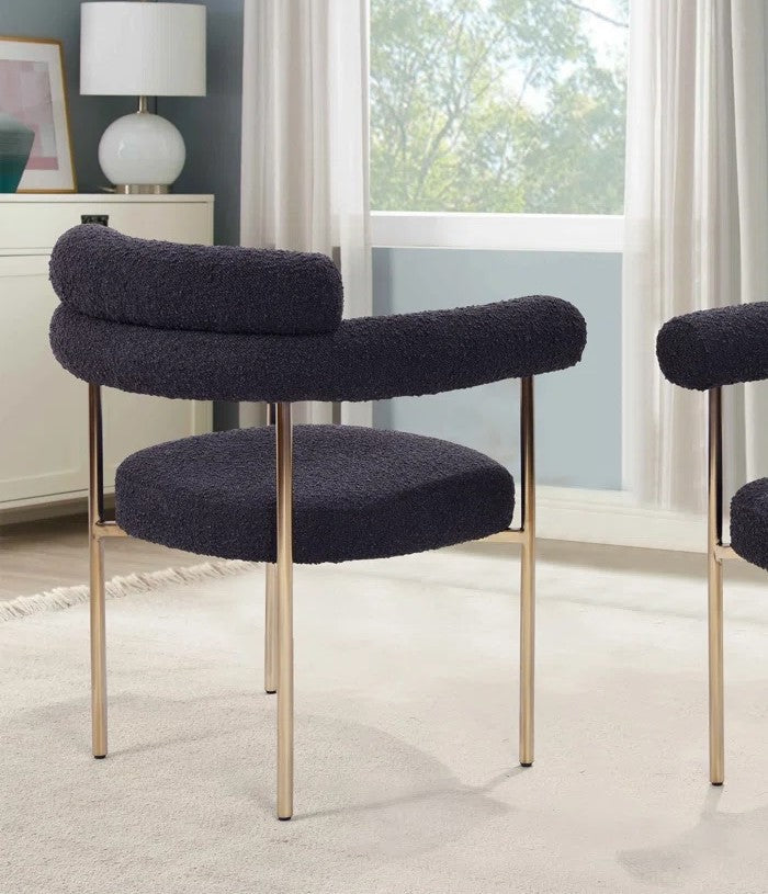 Set of 2 Boucle Fabric Kitchen Dining Chairs with Armrest
