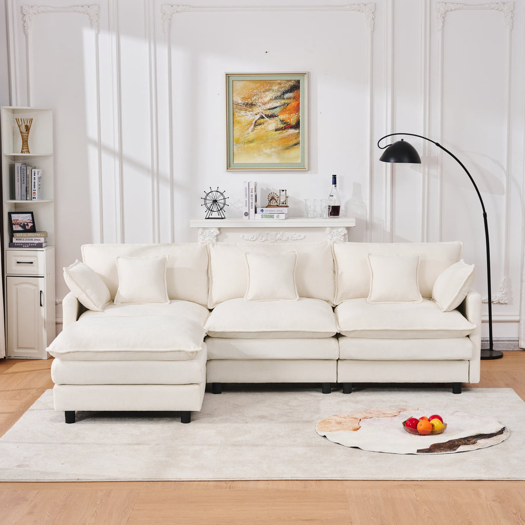 Chenille Modular Three-Seater Sofa with Movable Footstool