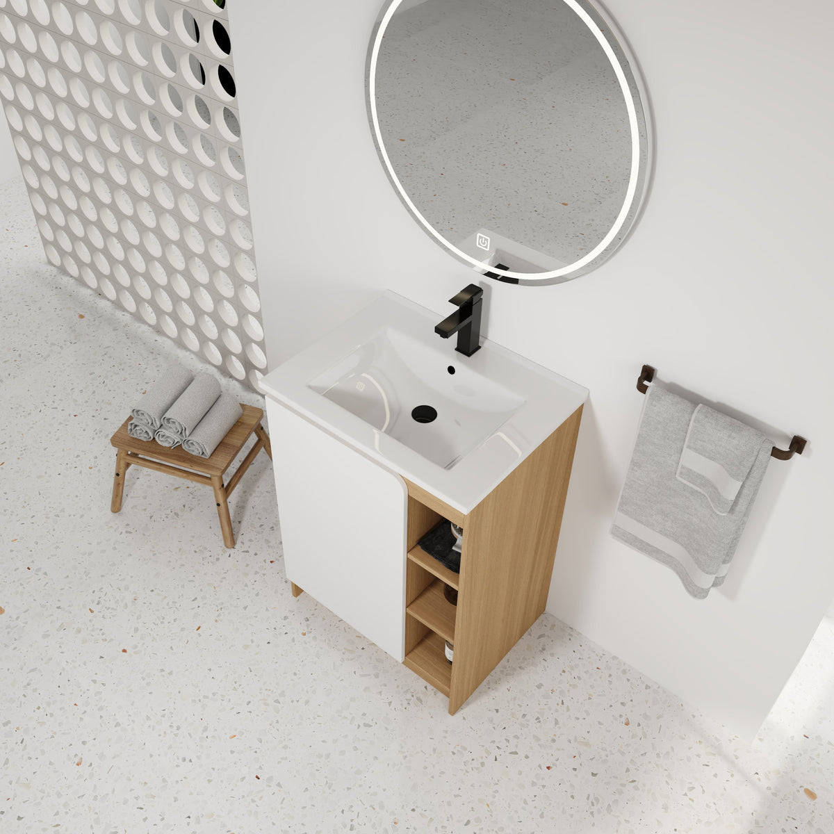 24" Freestanding Bathroom Vanity with Thin-Rim Ceramic Sink