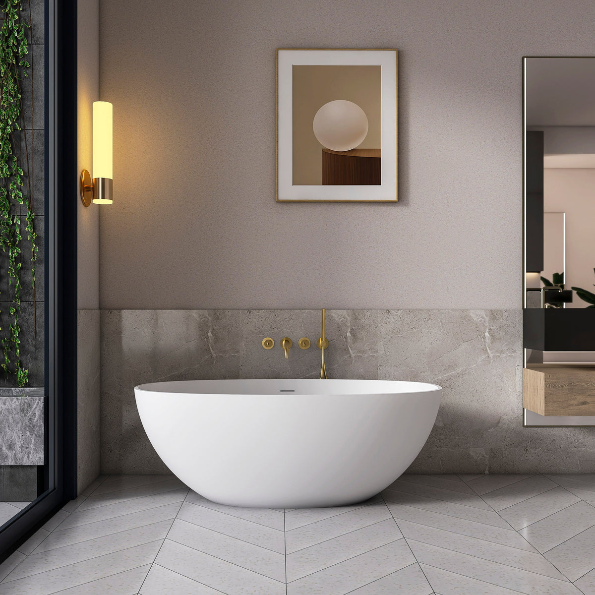 61 Inch Solid Surface Freestanding Bathroom Bathtub