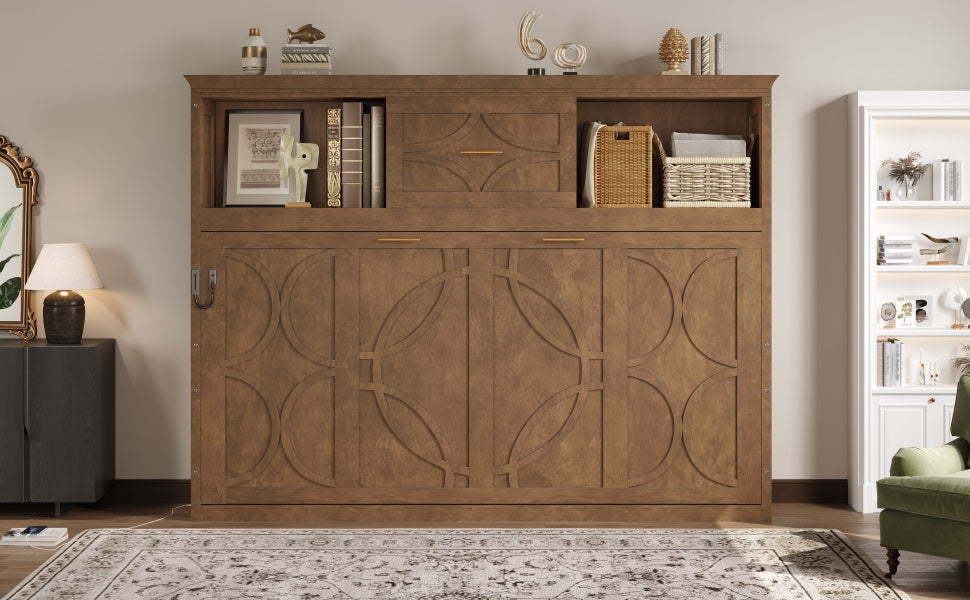 Twin Size Murphy Bed with Charging Station and Drawer
