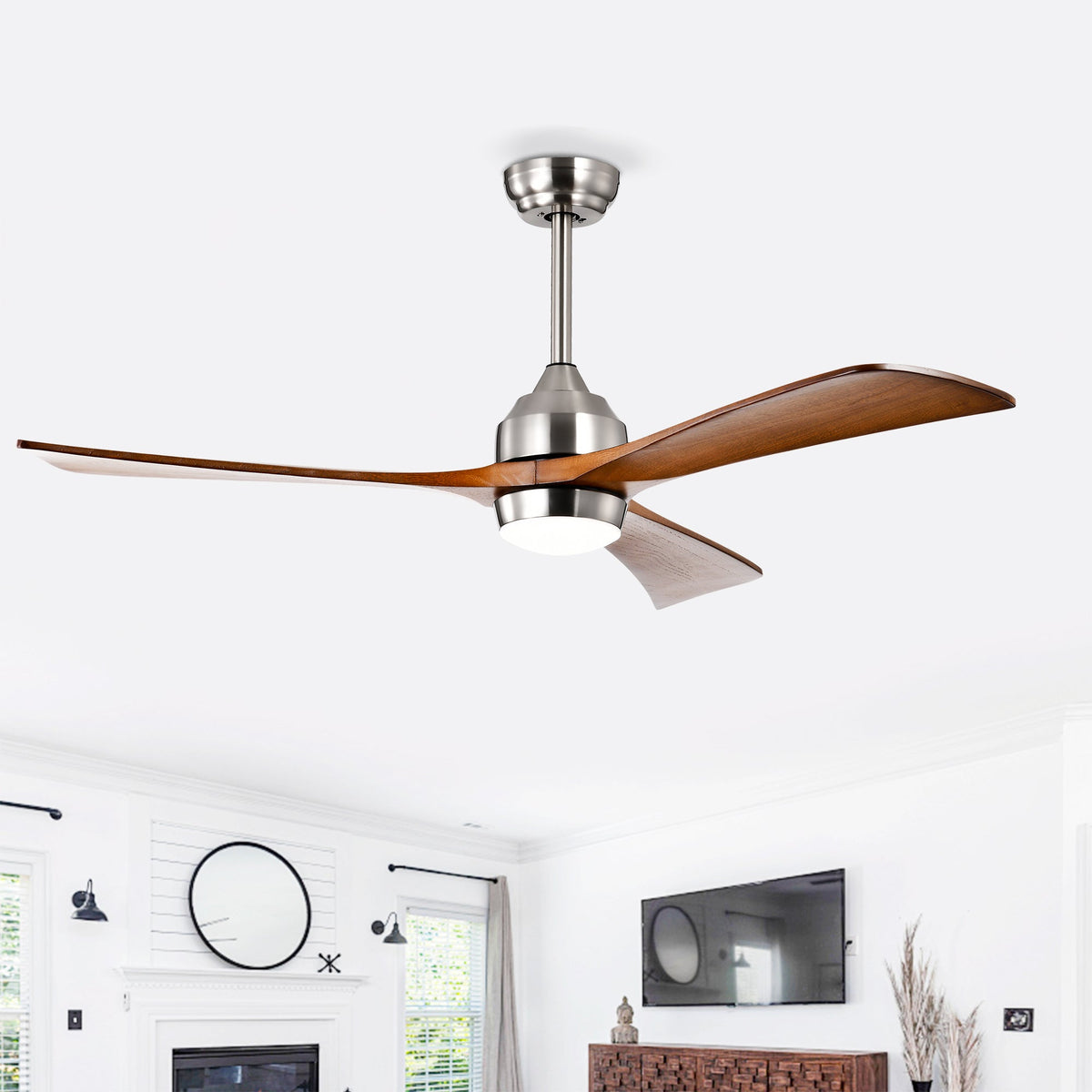52" Solid Wood Blades Ceiling Fan with Lights & Remote Control
