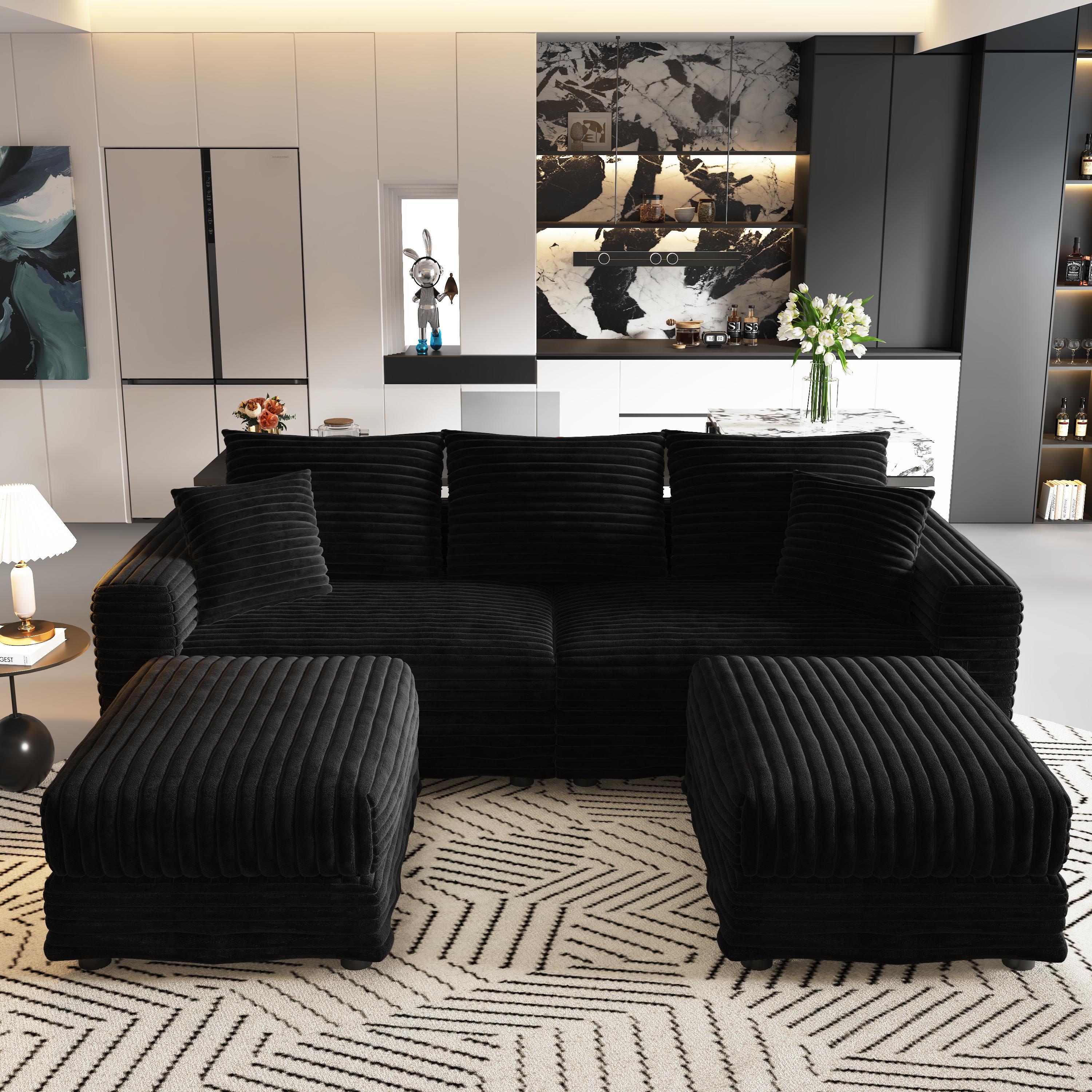 Plush Corduroy 3-Seat Sofa