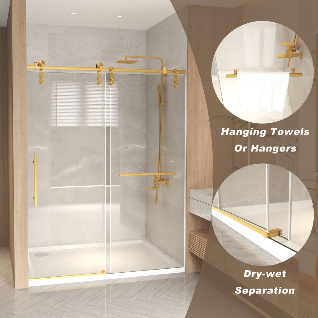 Frameless Sliding Shower Door - 76" H Clear Tempered Glass