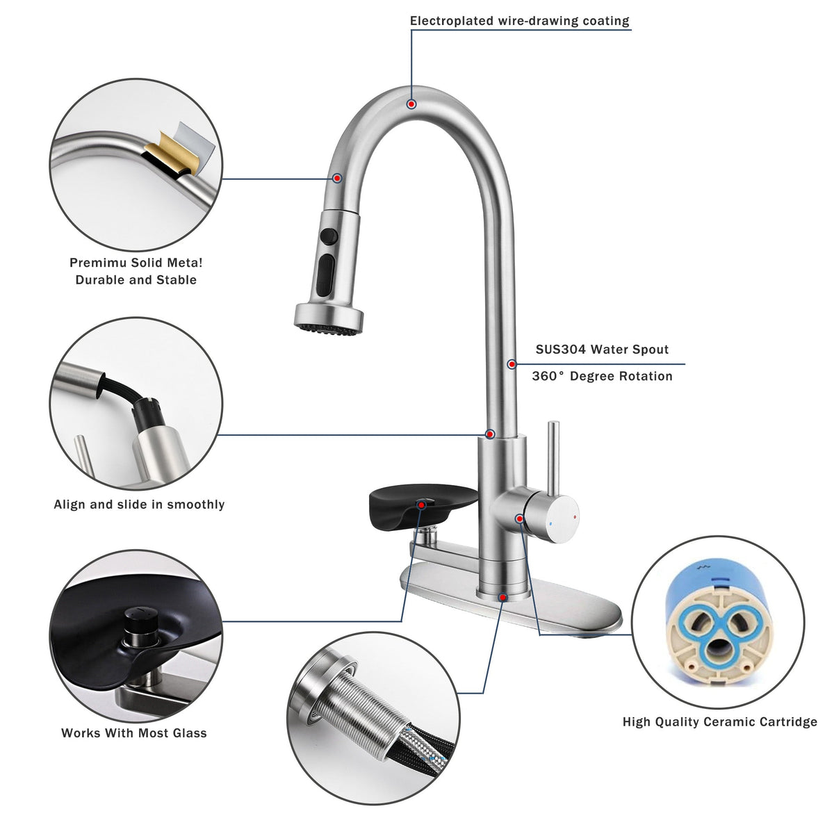 3-in-1 Kitchen Faucet with Press-Type Glass Rinser